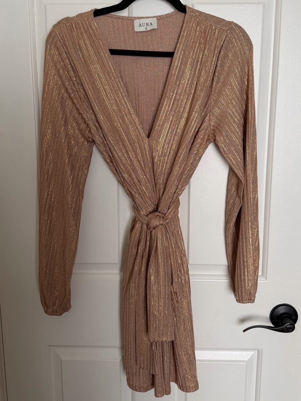 Aura Rose Gold Metallic Wrap Dress